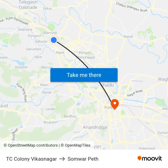 टी.सी. कॉलोनी विकासनगर to सोमवार पेठ map