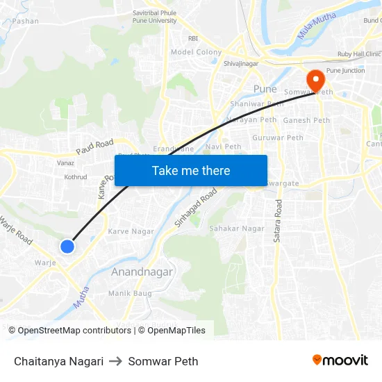 चैतन्य नगरी to सोमवार पेठ map