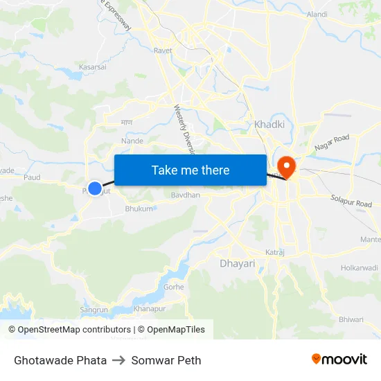 घोटावडे फाटा to सोमवार पेठ map