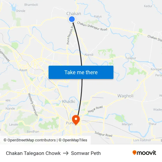चाकण तळेगाव चौक to सोमवार पेठ map