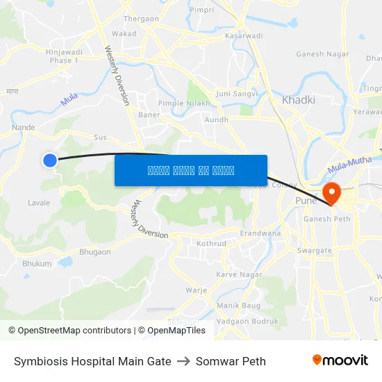 सिम्बायोसिस हॉस्पिटल मुख्य गेट to सोमवार पेठ map