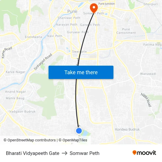 भारती विद्यापीठ गेट to सोमवार पेठ map