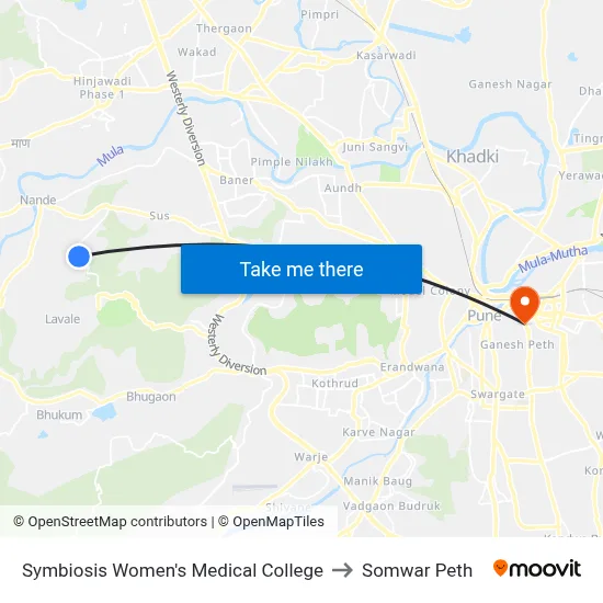 सिम्बायोसिस महिला मेडिकल कॉलेज to सोमवार पेठ map