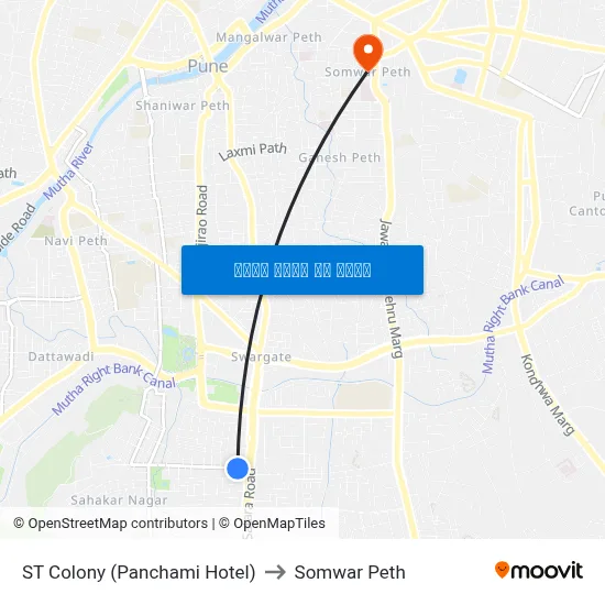 एसटी कॉलोनी (पंचमी होटल) to सोमवार पेठ map