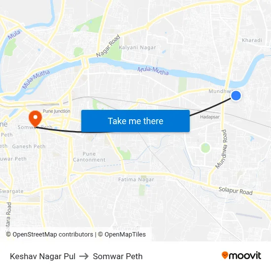 केशव नगर पूल to सोमवार पेठ map