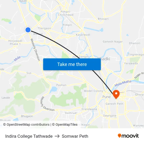 इंदिरा कॉलेज तथवडे to सोमवार पेठ map
