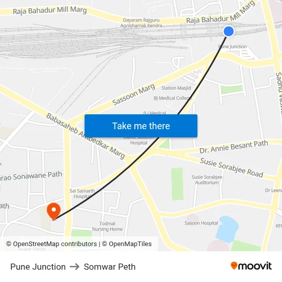 पुणे जंक्शन to सोमवार पेठ map