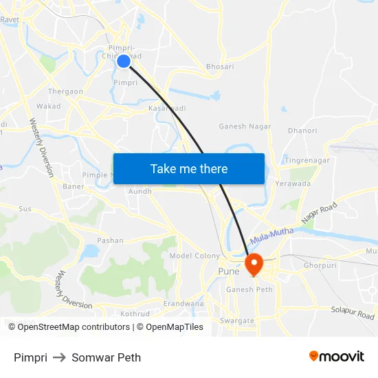 पिंपरी to सोमवार पेठ map