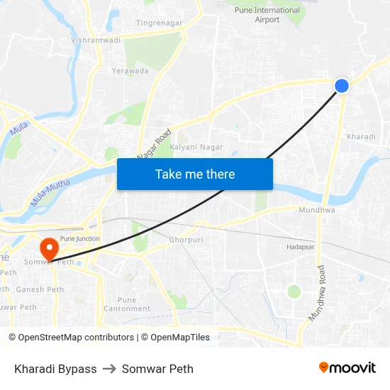 खराडी बाईपास to सोमवार पेठ map