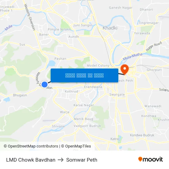 एलएमडी चौक बावधन to सोमवार पेठ map