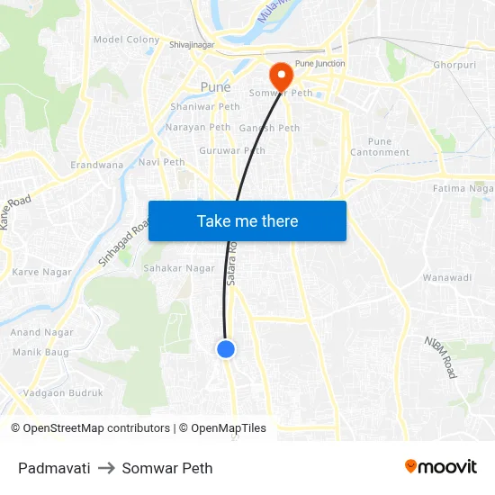 पद्मावती to सोमवार पेठ map