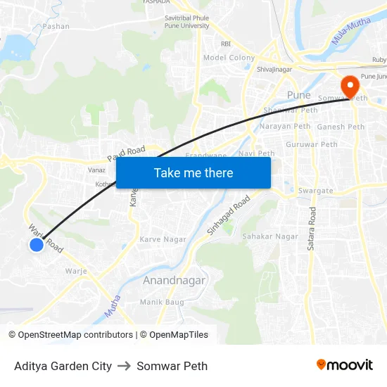 आदित्य गार्डन सिटी to सोमवार पेठ map