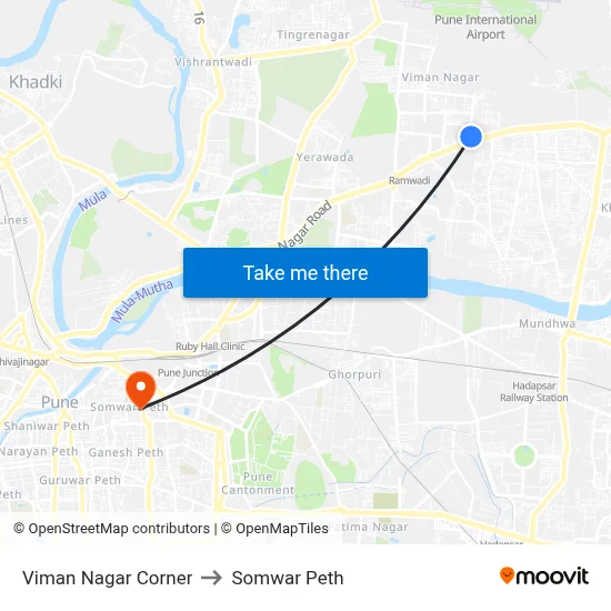 विमान नगर कॉर्नर to सोमवार पेठ map