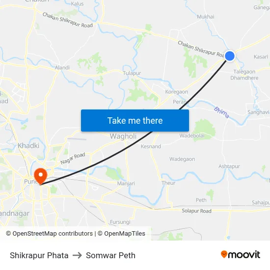 शिक्रापुर फाटा to सोमवार पेठ map