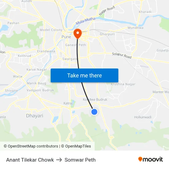 अनंत टिळेकर चौक to सोमवार पेठ map