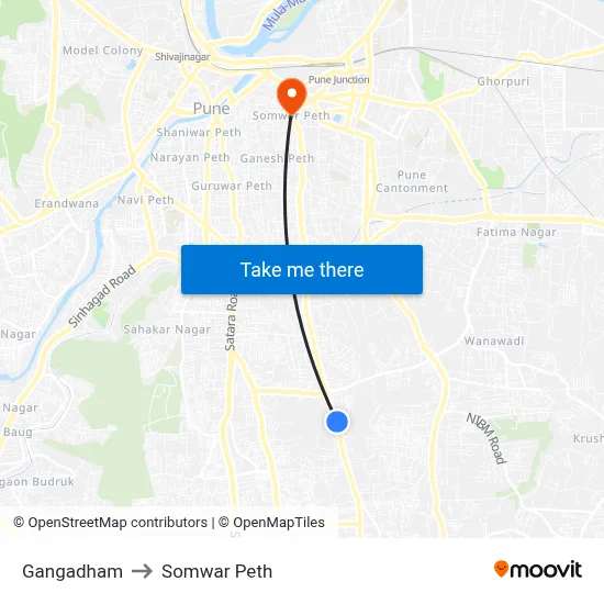 गंगाधाम to सोमवार पेठ map