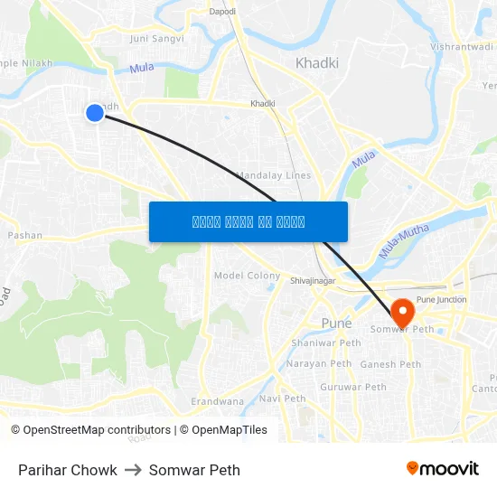 परिहार चौक to सोमवार पेठ map