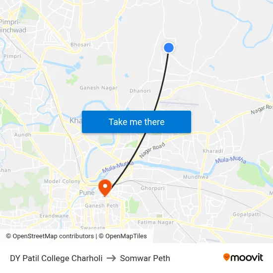 DY Patil College Charholi to सोमवार पेठ map