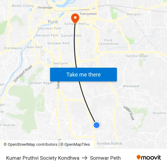 कुमार पृथ्वी सोसायटी कोंढवा to सोमवार पेठ map
