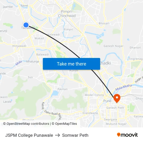 जेएसपीएम कॉलेज पुनावले to सोमवार पेठ map