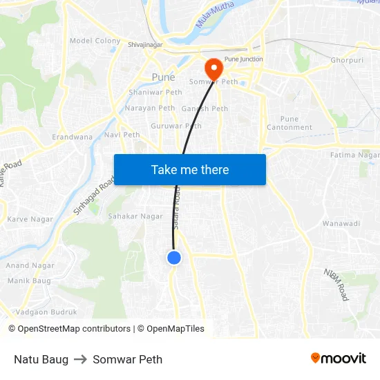 नातू बाग to सोमवार पेठ map