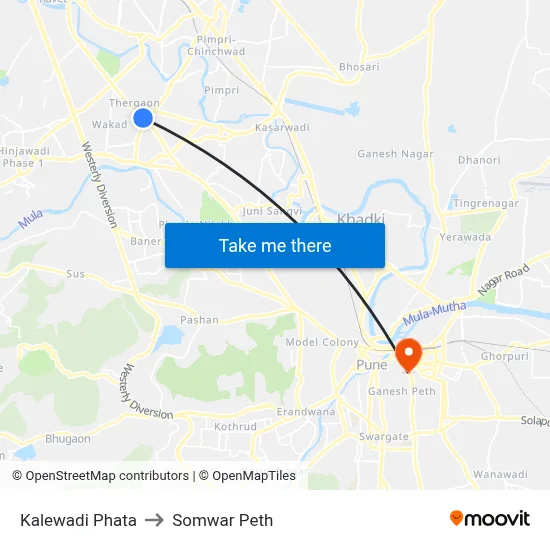कालेवाड़ी फाटा to सोमवार पेठ map