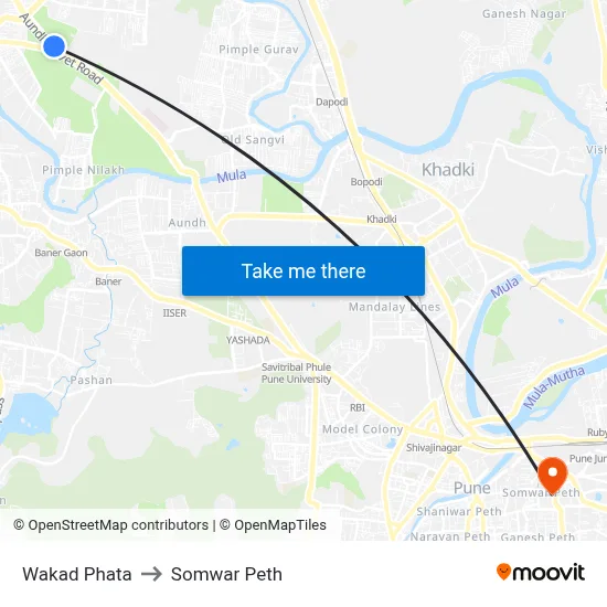 वाकड़ फाटा to सोमवार पेठ map
