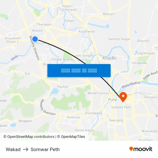 वाकड to सोमवार पेठ map