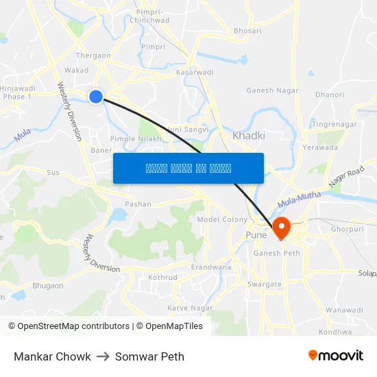 मानकर चौक to सोमवार पेठ map