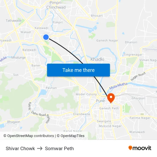 शिवार चौक to सोमवार पेठ map