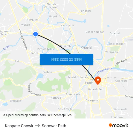 कस्पटे चौक to सोमवार पेठ map