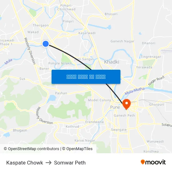 कस्पटे चौक to सोमवार पेठ map