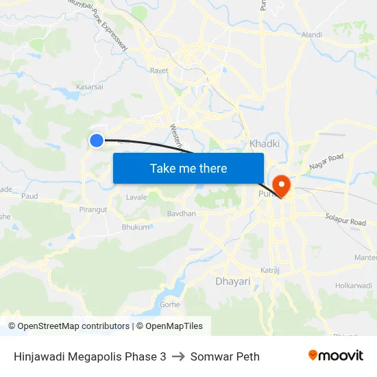 हिंजवाडी मेगापोलिस फेज 3 to सोमवार पेठ map