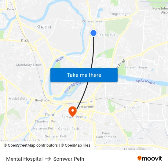 मानसिक अस्पताल to सोमवार पेठ map