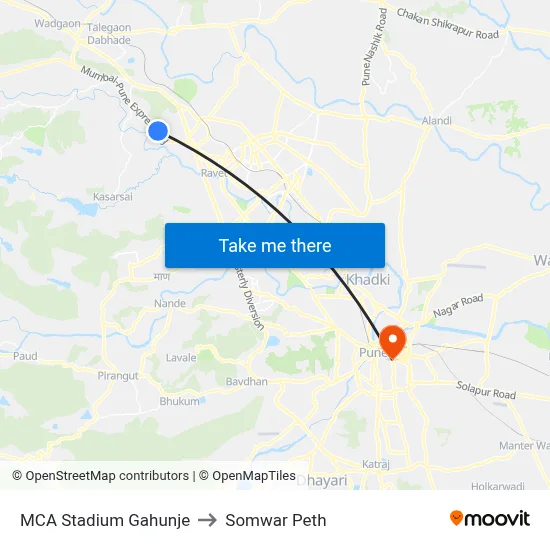 एमसीए स्टेडियम गहुंजे to सोमवार पेठ map