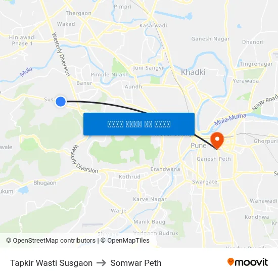 टपकीर वस्ती सुसगाव to सोमवार पेठ map