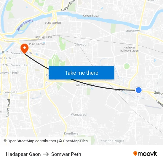 हड़पसर गांव to सोमवार पेठ map