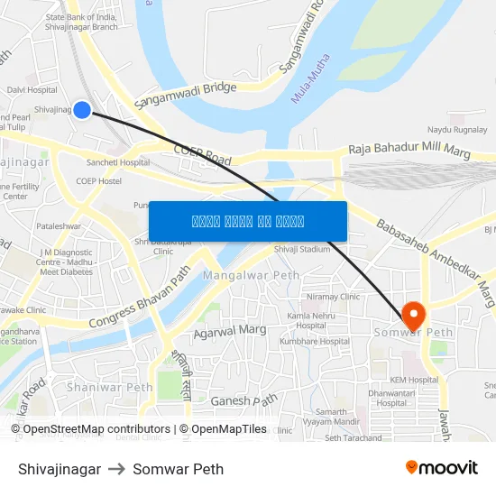 शिवाजीनगर to सोमवार पेठ map