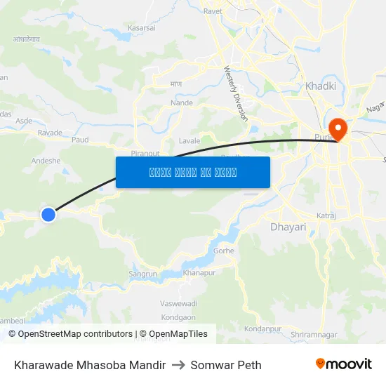खरवडे म्हसोबा मंदिर to सोमवार पेठ map