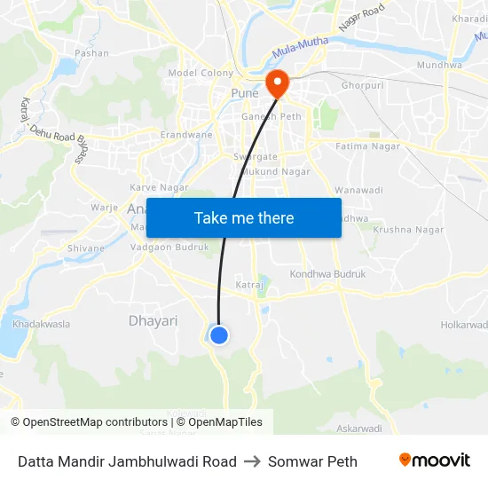 दत्त मंदिर जांभुळवाडी रोड to सोमवार पेठ map