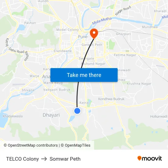 टेल्को कॉलोनी to सोमवार पेठ map