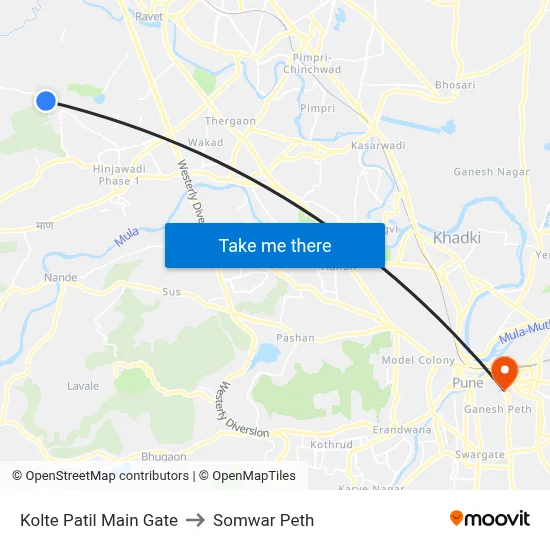 कोल्टे पाटिल मेन गेट to सोमवार पेठ map