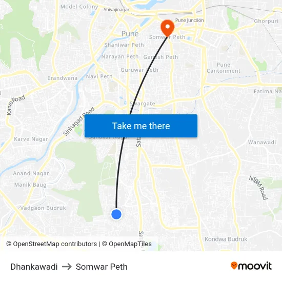 धनकावड़ी to सोमवार पेठ map
