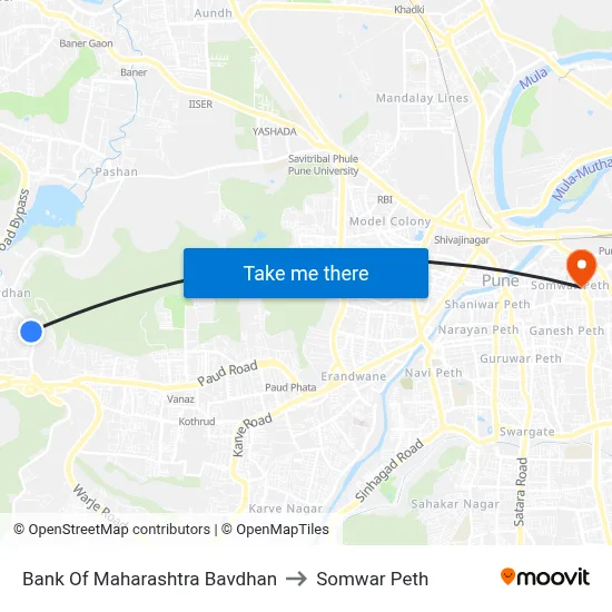 बैंक ऑफ महाराष्ट्र बावधन to सोमवार पेठ map