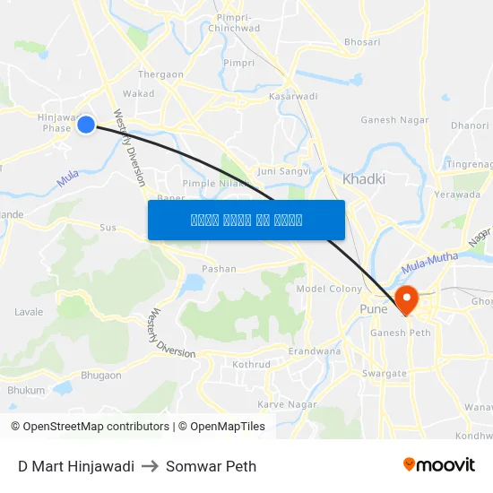 डी मार्ट हिंजवाड़ी to सोमवार पेठ map
