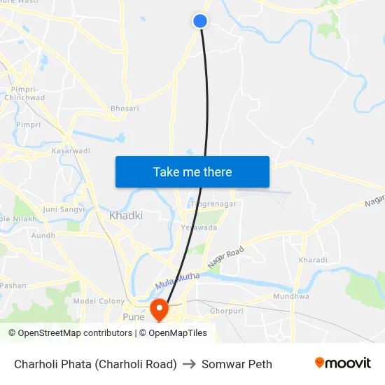 चऱ्होली फाटा (चऱ्होली रोड) to सोमवार पेठ map