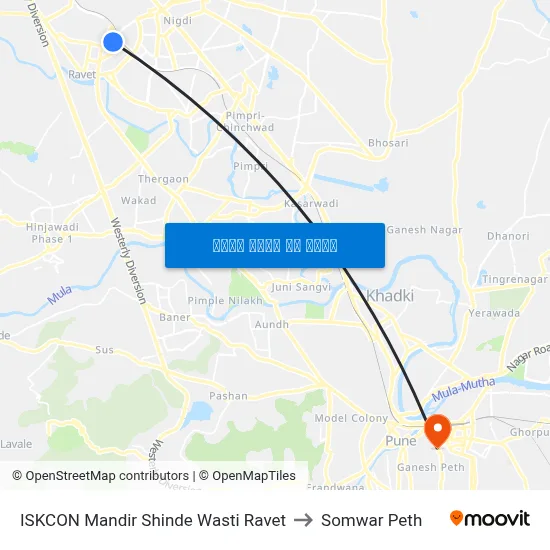 इस्कॉन मंदिर शिंदे वस्ती रावेत to सोमवार पेठ map