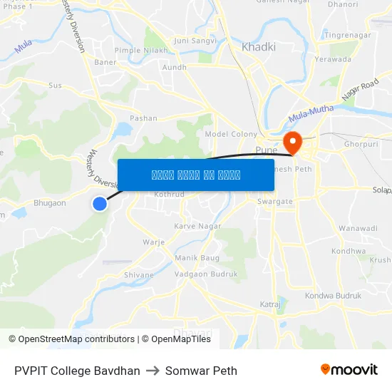 पीवीपीआईटी कॉलेज बावधन to सोमवार पेठ map