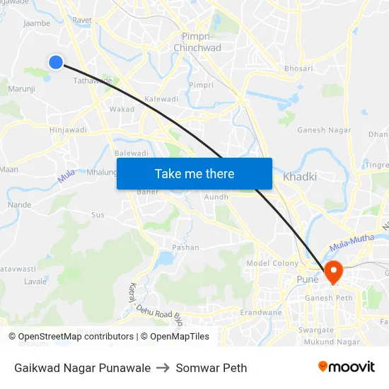 गायकवाड नगर पुनावले to सोमवार पेठ map