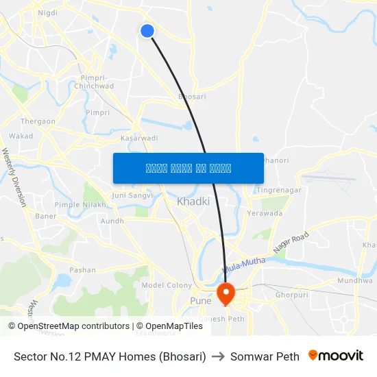 सेक्टर नं.12 पीएमएवाय होम्स (भोसरी) to सोमवार पेठ map